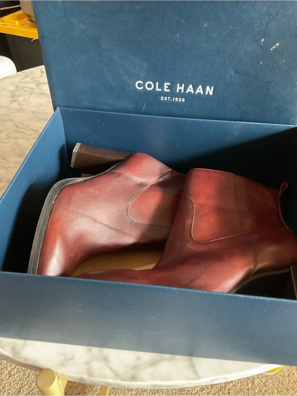 Cole Haan Burgundy Leather Ankle Booties with Side Zip